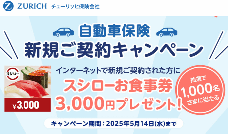 チューリッヒ自動車保険の新規契約キャンペーン